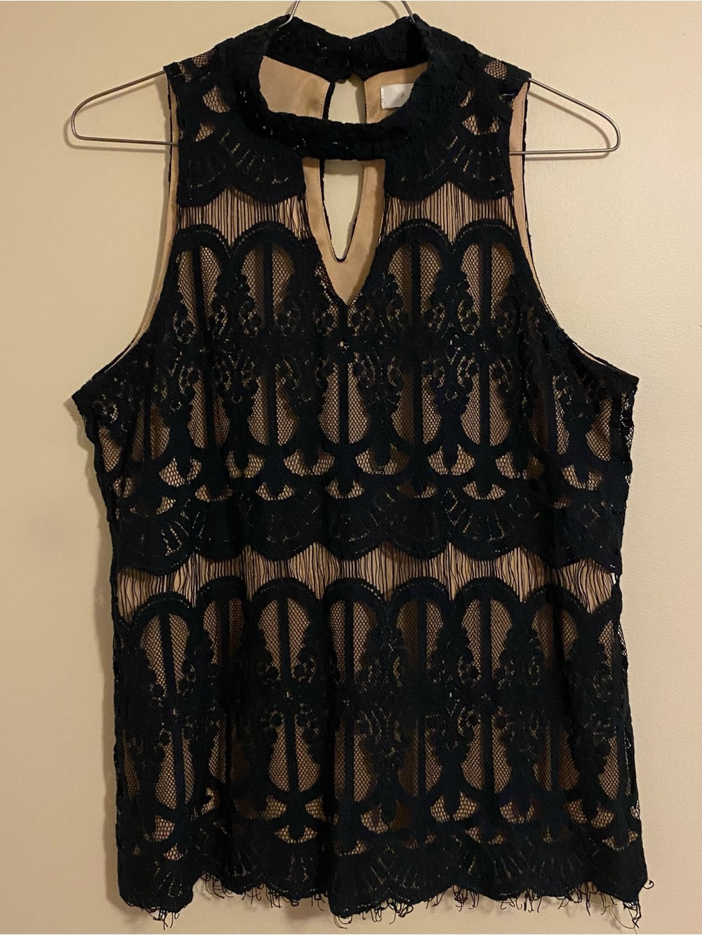 ADIVA Black Lace High Mock Neck Tank Top Nude Lining Size M Goth Romantic Boho